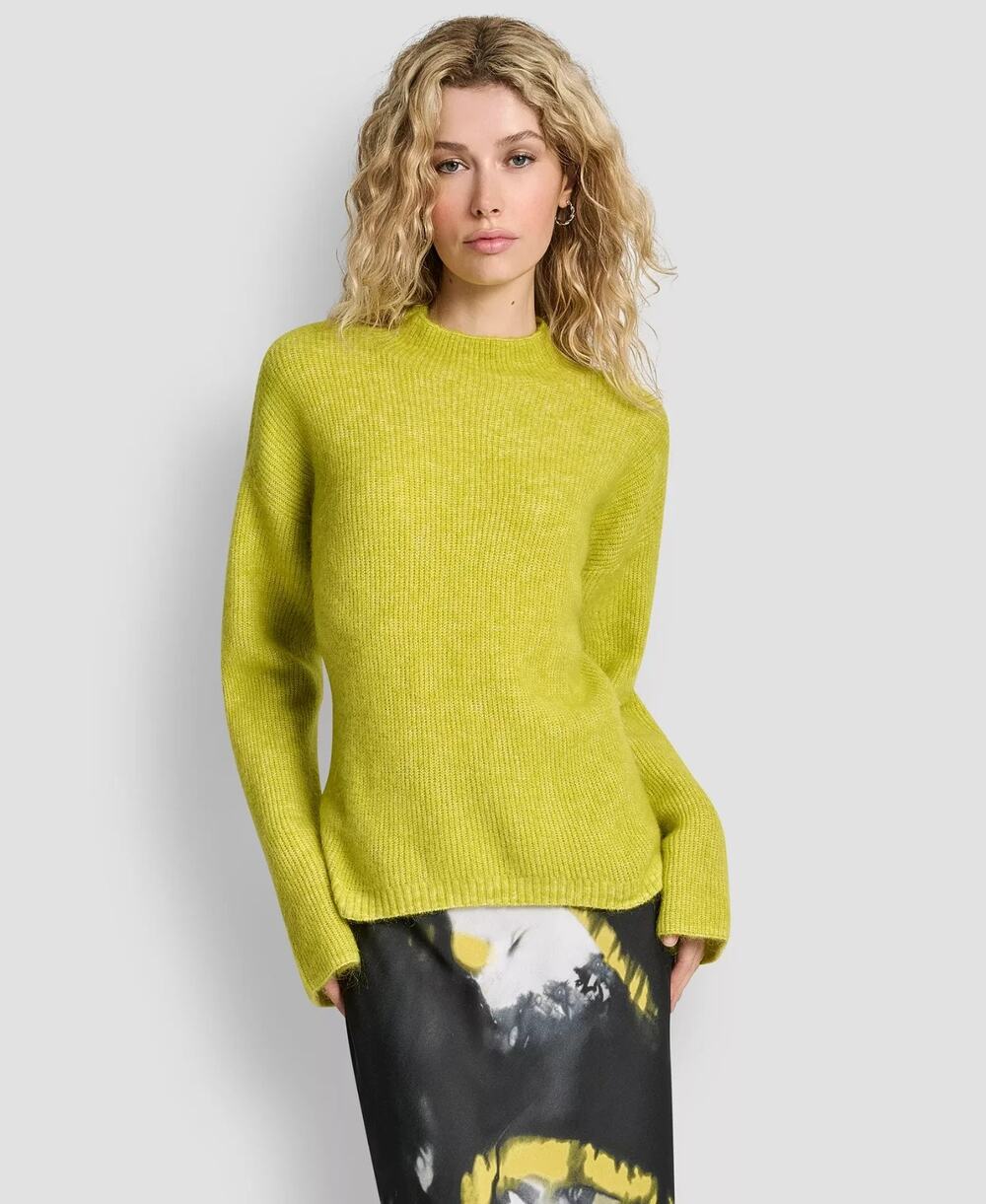 Dkny Sweater Womens L Citronella Wool Blend Knit Funnel Neck Drop Shoulder NWT